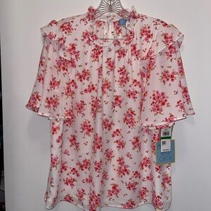 CeCe Floral Blouse - Pink and Red